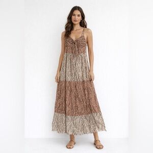 Heartloom Brown and Tan Patterned Midi Dress